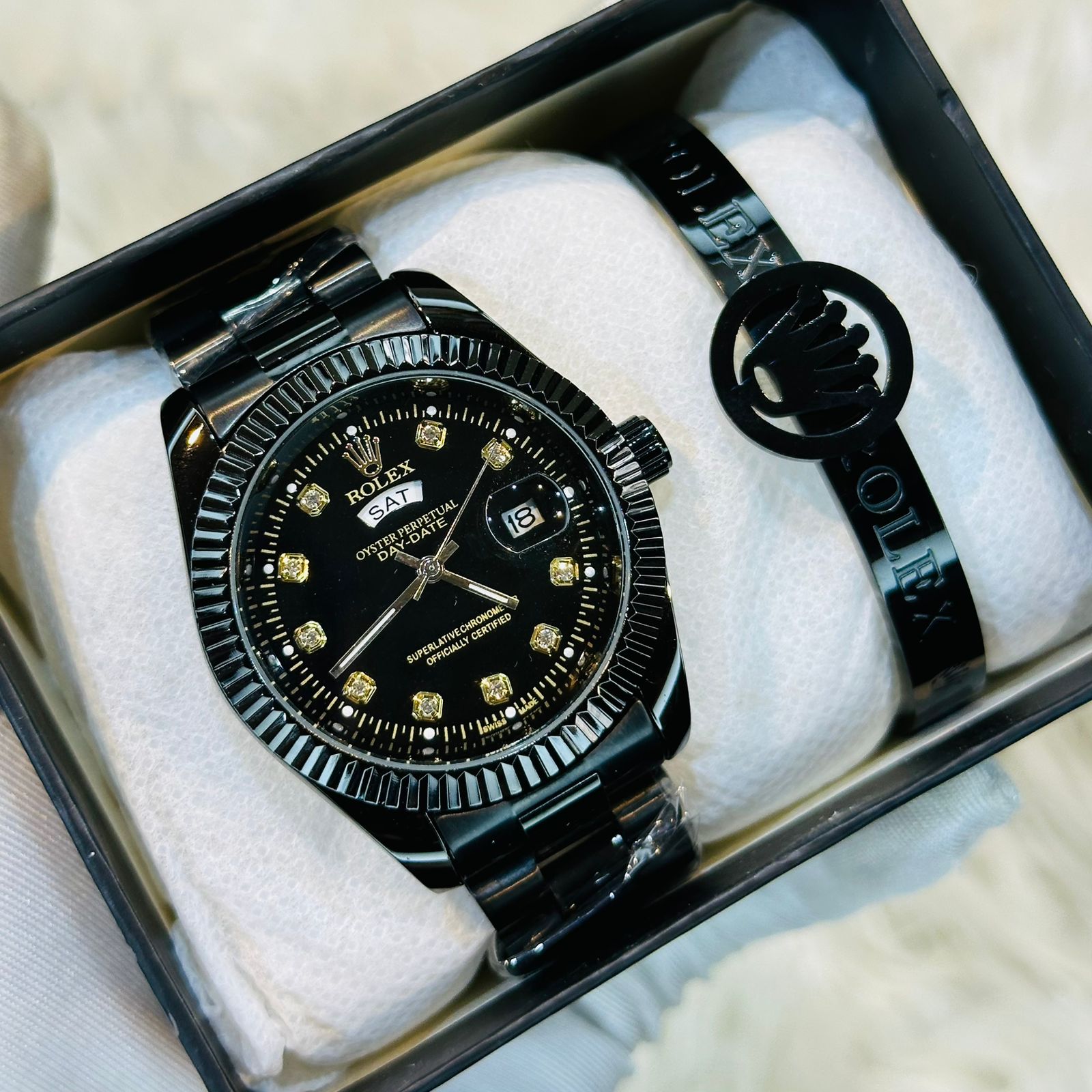 Premium Quality RLX Full Black Watches & Ring Bracelet