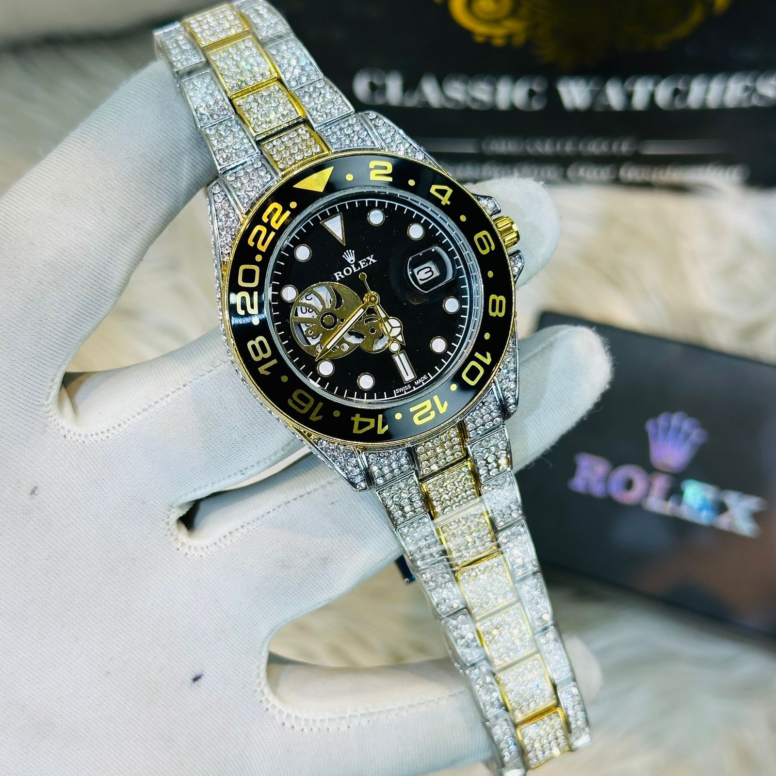 Premium Quality RLX Submariner Full Stone Black Dial Watches