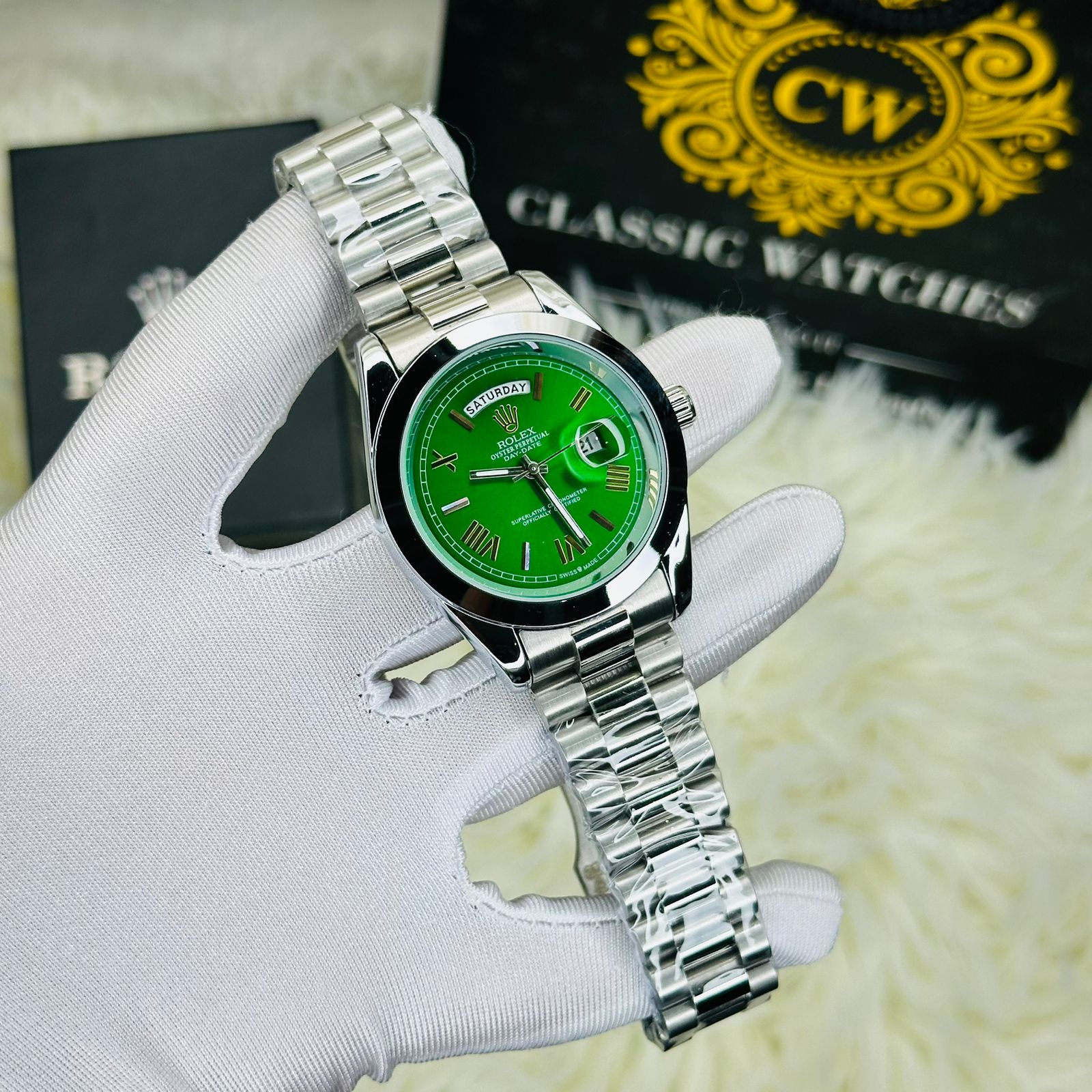 Premiume Quality Arabian RLX Silver Green Watches